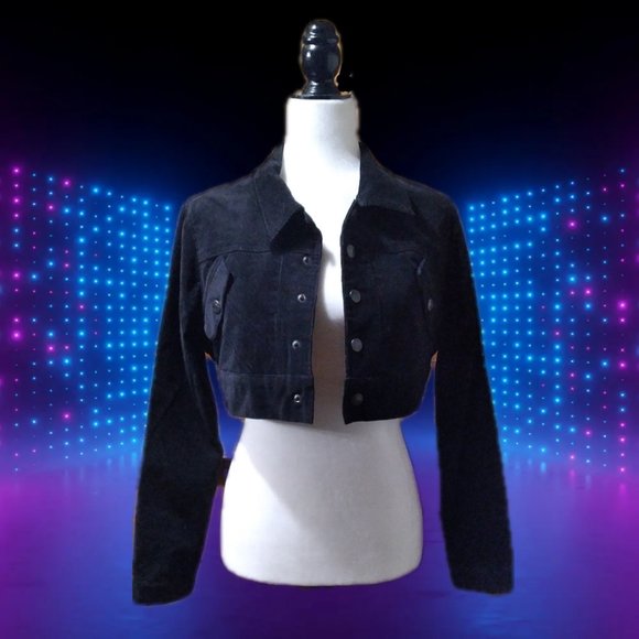 Vintage, Cropped Velour Style Jacket, Black, Large - Picture 1 of 2